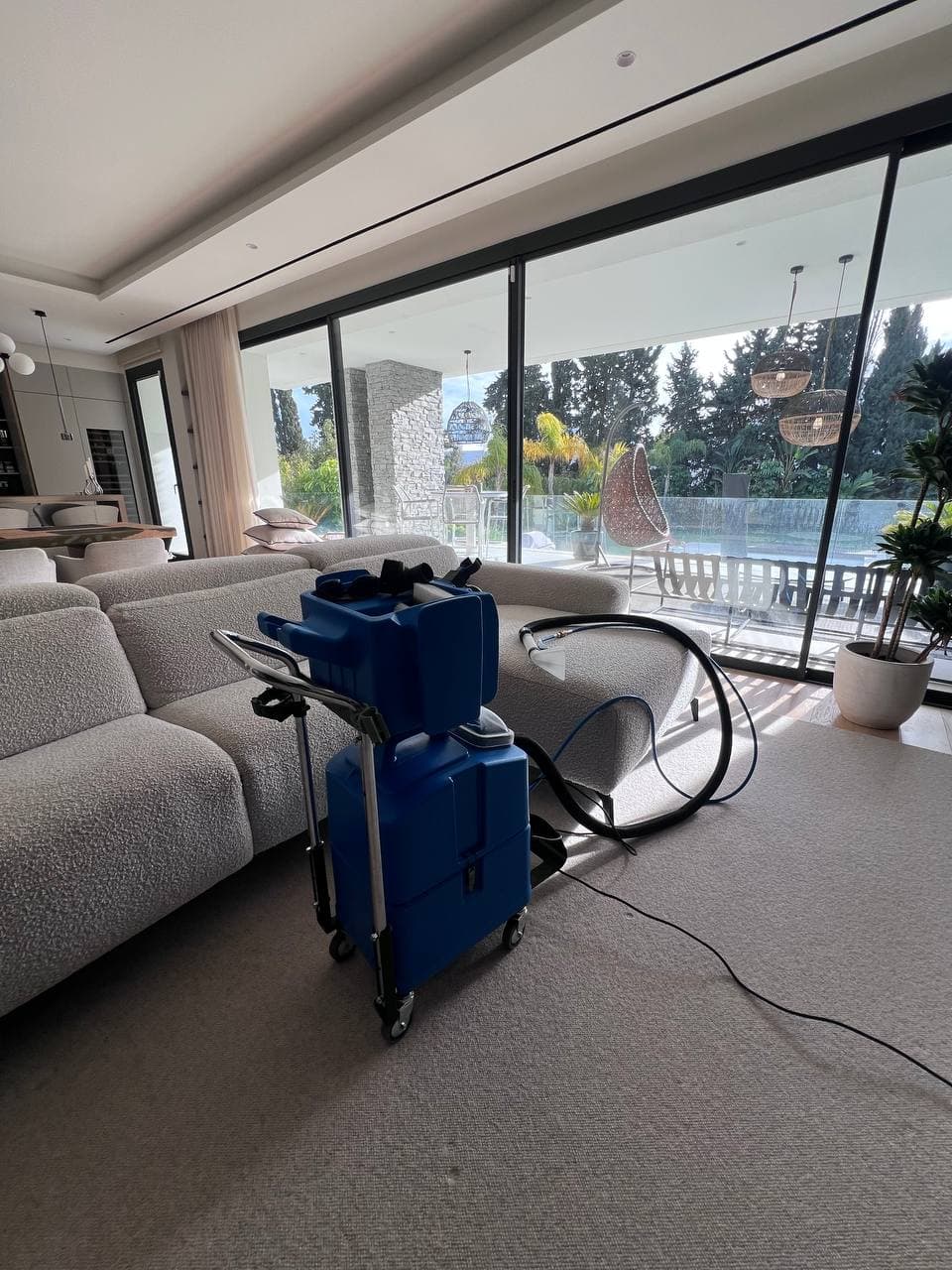 Villa interior textile care with professional extraction equipment